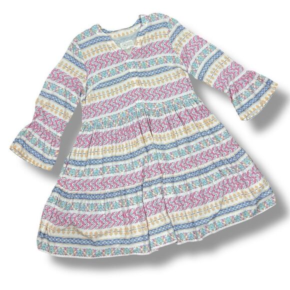 Destination 365 Floral V Neck Tiered Bell Sleeve Tunic Shift Dress White Multi - Picture 13 of 13